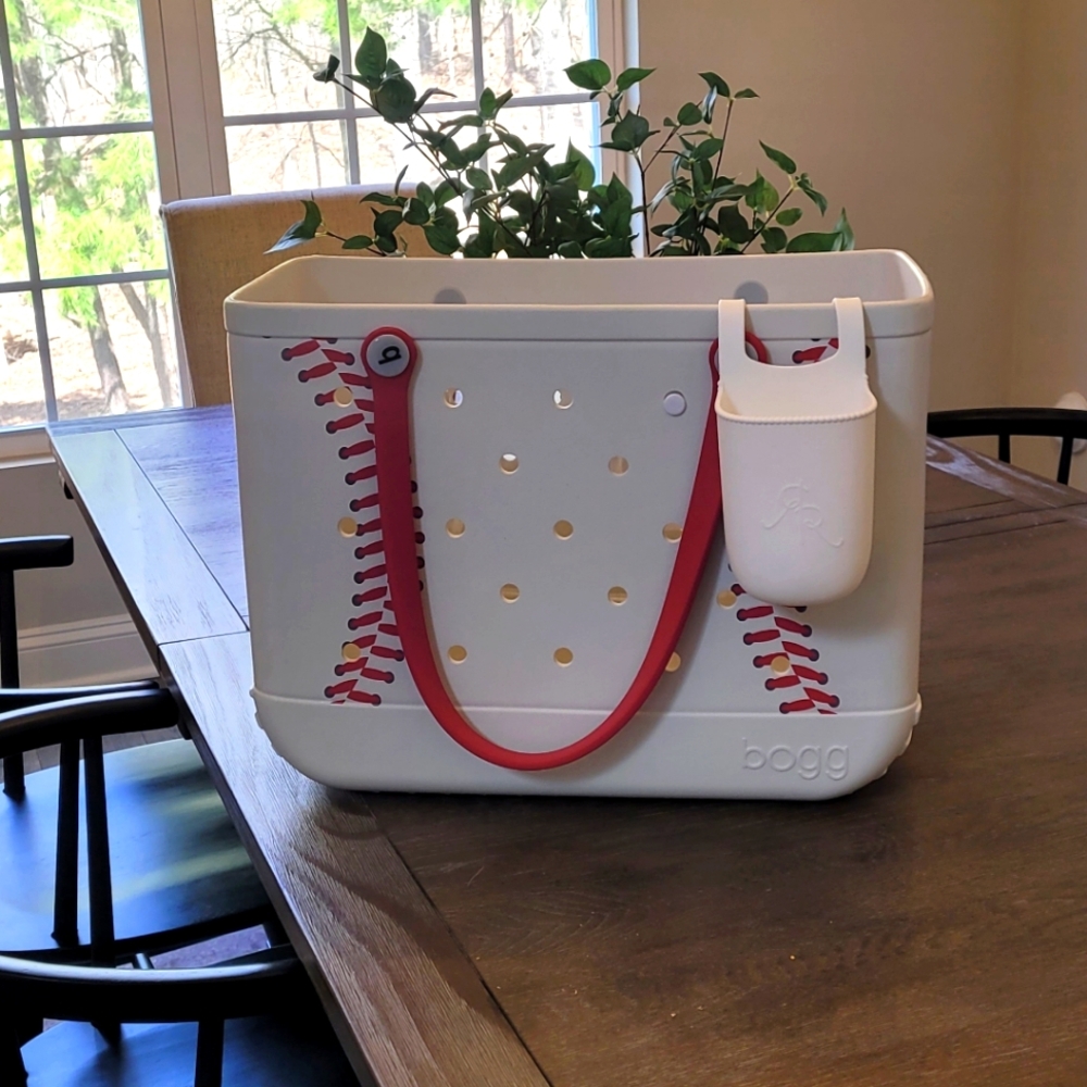 Baseball Design Tote Bag - White and Red